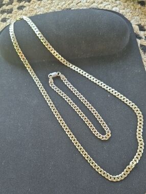 Men's Italian 14k Over 925 Silver 5mm Cuban Link Necklace and Bracelet Set